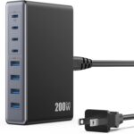 200W USB C Charger Block,GaN IV Charging Station 8 Ports,QC4.0 Fast Charging Station Hub+PD 65W USB C Laptop Charger Adapter Compatible