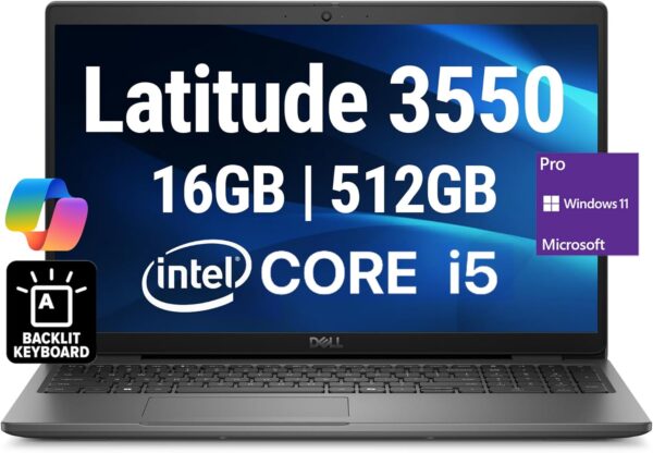 Oemgenuine 2024 Dell Latitude 3550 Notebook 15.6” FHD, Intel 10 Core i5-1335U (Beats i7-1270P), 16GB DDR5 RAM, 512GB NVMe, WiFi 6E, BT, Backlit Keyboard, HD