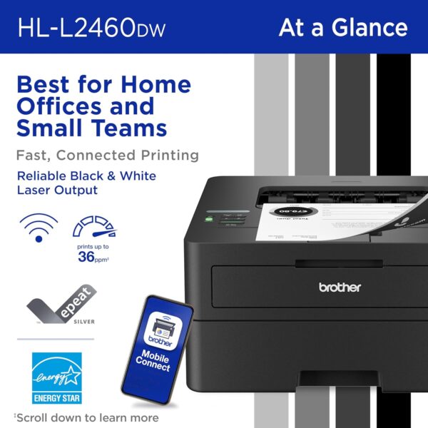 Brother HL-L2460DW Wireless Compact Monochrome Laser Printer with Duplex, Mobile Printing, Black & White Output - Image 3