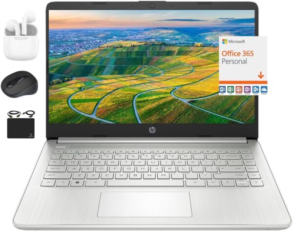 HP New 14" HD Ultral Light Thin Laptop, Quad-Core Intel Celeron Processor, 8GB RAM, 256GB (128GB eMMC+ 128GB Card), Wi-Fi, Upto 11 Hours, Windows 11