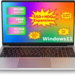 OTVOC Laptop 15.6 inch Windows 11, Celeron N5105, Quad Core, Up to 2.9GHz, 16GB Dual Channel RAM, 512GB NVME SSD, FHD IPS, 2.0MP, 2.4G