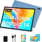 DEERTiME Tablet Android 14 Tablets 10.1 inch with 22GB RAM 128GB ROM, Octa-Core Processor 8000mAh TF 1TB, G+G HD IPS Display Tableta, Dual Camera, Widevine