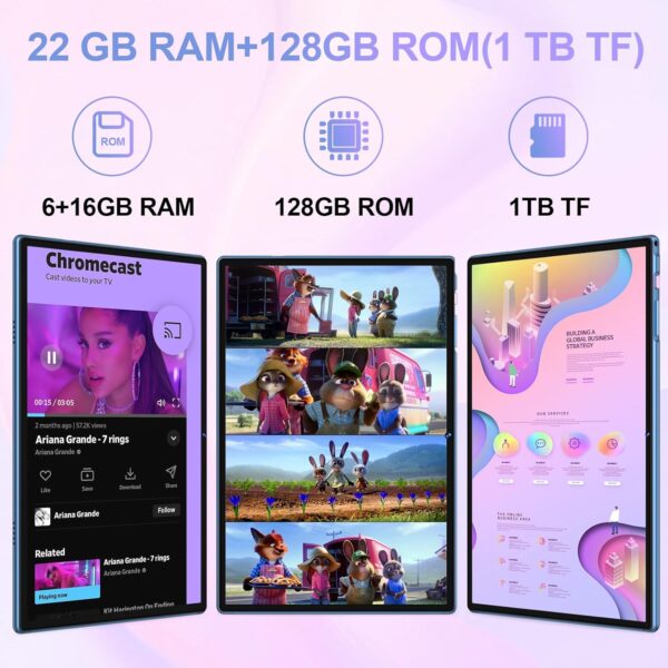 DEERTiME Tablet Android 14 Tablets 10.1 inch with 22GB RAM 128GB ROM, Octa-Core Processor 8000mAh TF 1TB, G+G HD IPS Display Tableta, Dual Camera, Widevine - Image 2