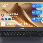 WIPEMIK Laptop Computer, 8GB RAM, 128GB SSD, Quad-Core N5095 Processor Laptop, 14" HD Display Laptops, Support WiFi 5, Bluetooth