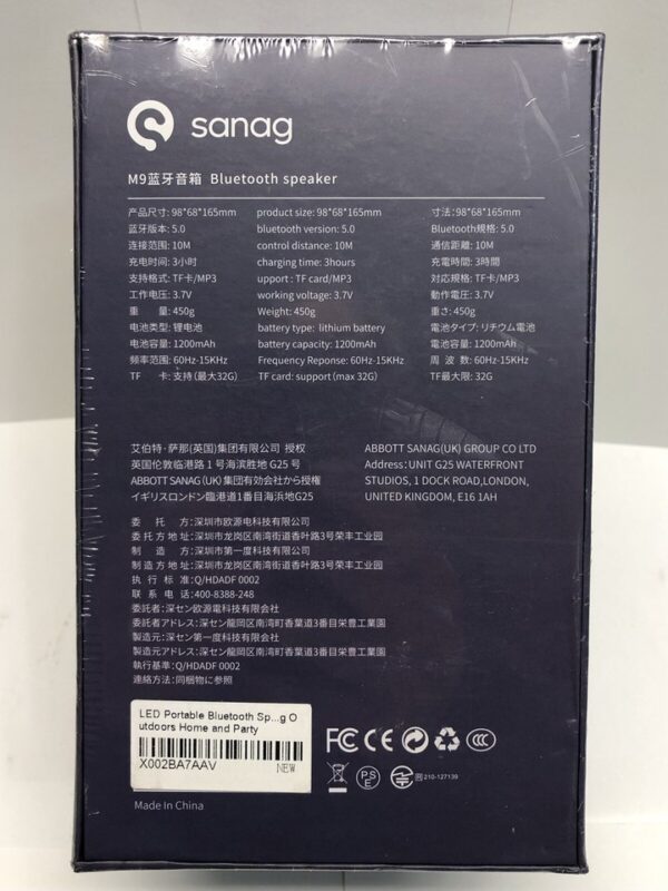 Sanag M9 LED Portable Bluetooth Speaker Night Light Outdoor Wireless 360 HD